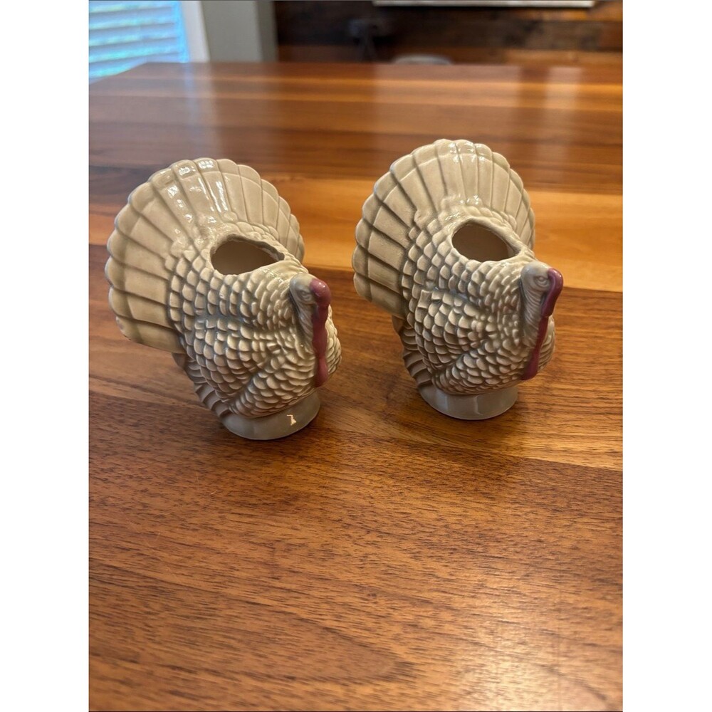 Turkey Ceramic Candle Holder Set Thanksgiving Autumn